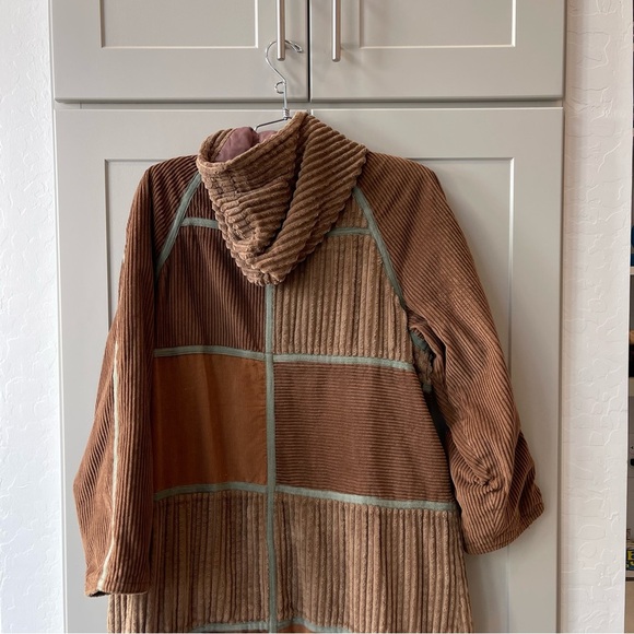 Retro Corduroy Mixed Media Earth Girl Patchwork Trench Coat Cropped Sleeve Small - Picture 11 of 14